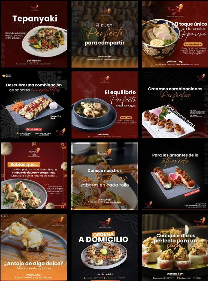 Línea visual de publicaciones para redes sociales: sushi y cocina japonesa