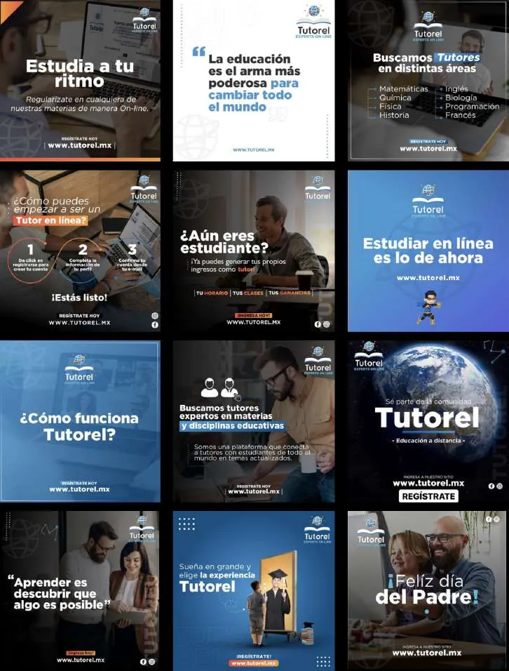 Línea visual de publicaciones para redes sociales: educación en línea