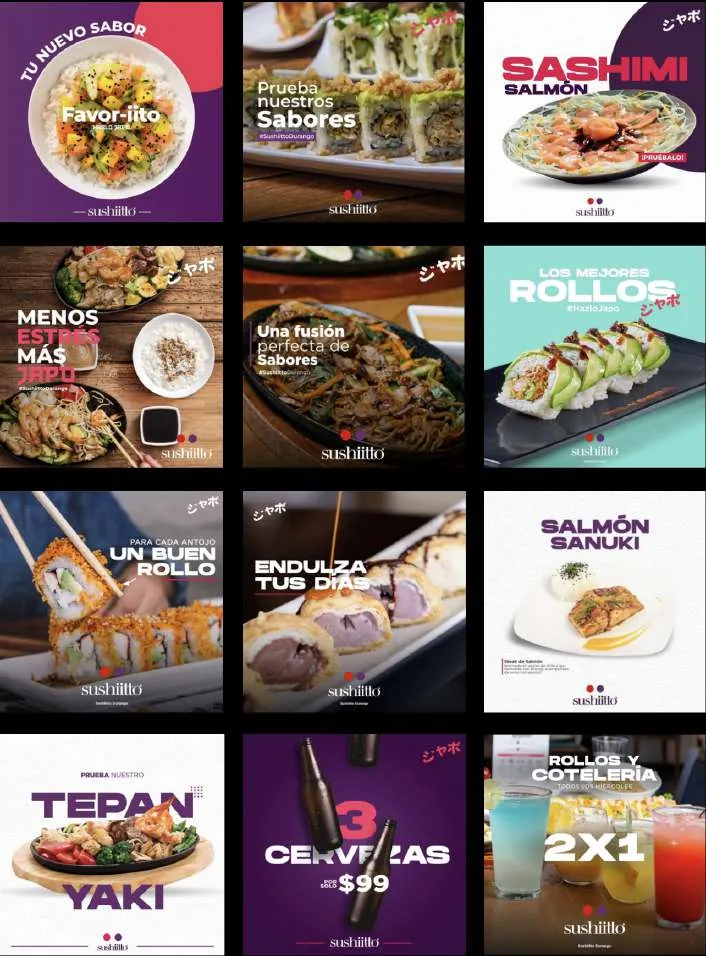 Línea visual de publicaciones para redes sociales: sushi