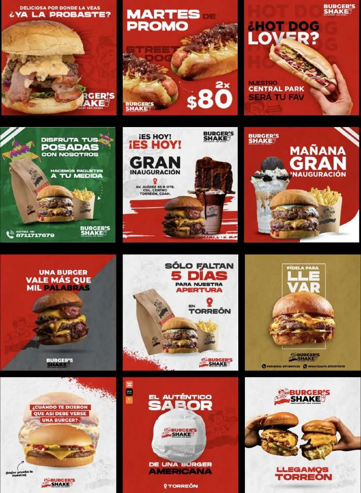 Línea visual de publicaciones para redes sociales: hamburguesas