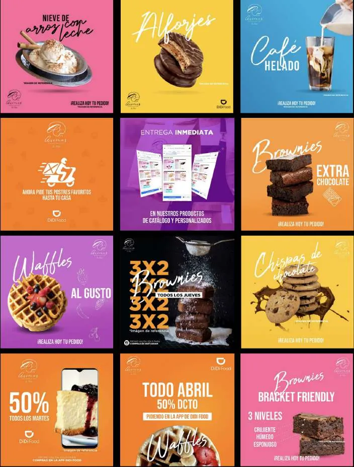 Línea visual de publicaciones para redes sociales: repostería a domicilio