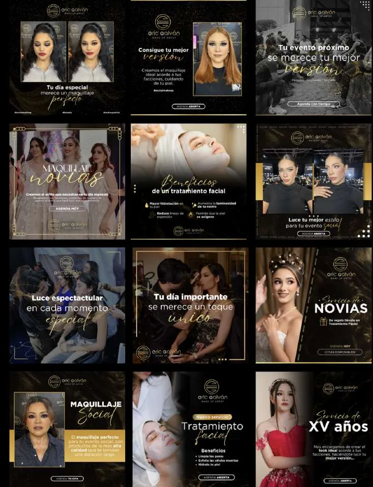 Línea visual de publicaciones para redes sociales: maquillaje profesional
