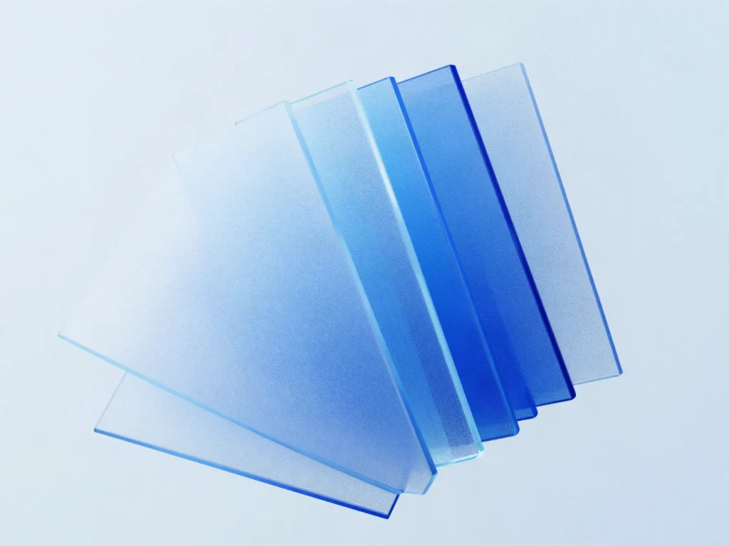 Render abstracto de paneles de vidrio azules